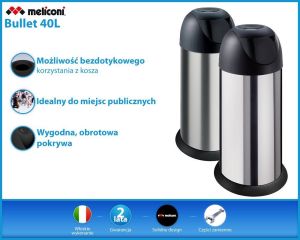 Kosz na śmieci Meliconi uchylny 40L stal nierdzewna (14430100006BA) 2