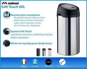 Kosz na śmieci Meliconi Soft-Touch na przycisk 60L czarny (14000553106BD) 5