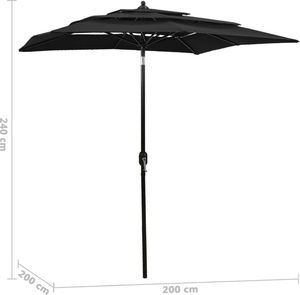 vidaXL 3-poziomowy parasol na aluminiowym słupku, czarny, 200x200 cm 6