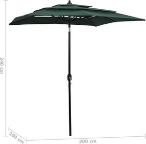 vidaXL 3-poziomowy parasol na aluminiowym słupku, zielony, 200x200 cm 6