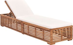 vidaXL Leżak z kremową poduszką, lite drewno tekowe 1