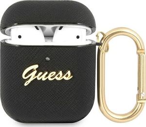 Guess Etui ochronne GUA2SASMK Saffiano Script Metal Collection do AirPods 1/2 czarne 1