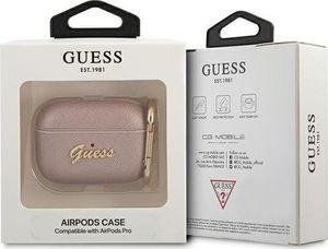 Guess Etui ochronne GUAPSASMP Saffiano Script Metal Collection do AirPods Pro różowe 3