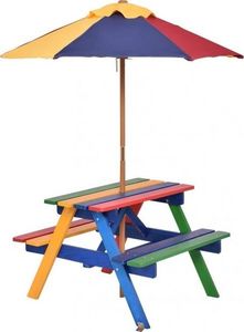 Costway Stół piknikowy z ławkami i parasolem dla dzieci 1