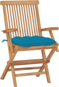vidaXL Krzesła ogrodowe z niebieskimi poduszkami, 8 szt., tekowe 3