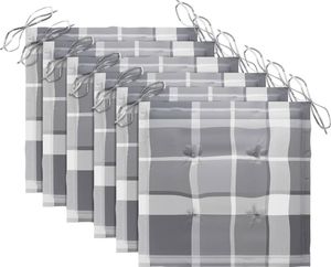 vidaXL Krzesła ogrodowe z poduszkami w szarą kratę, 6 szt., tekowe 6