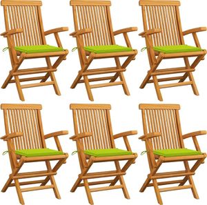 vidaXL Krzesła ogrodowe, jasnozielone poduszki, 6 szt., drewno tekowe 1