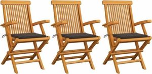 vidaXL Krzesła ogrodowe, poduszki taupe, 3 szt., lite drewno tekowe 1