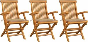 vidaXL Krzesła ogrodowe, beżowe poduszki, 3 szt., lite drewno tekowe 1