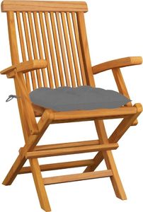 vidaXL Krzesła ogrodowe, szare poduszki, 3 szt., lite drewno tekowe 2