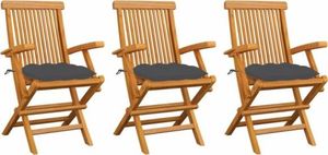 vidaXL Krzesła ogrodowe, antracytowe poduszki, 3 szt., drewno tekowe 1
