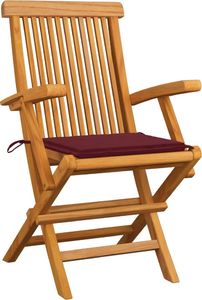 vidaXL Krzesła ogrodowe, czerwone poduszki, 6 szt., drewno tekowe 2