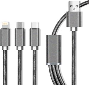 Kabel USB MaxLife  USB-A - USB-C + microUSB + Lightning 1 m Szary 1