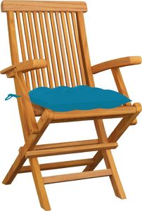 vidaXL Krzesła ogrodowe, jasnoniebieskie poduszki, 3 szt., tekowe 2