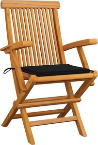 vidaXL Krzesła ogrodowe, czarne poduszki, 3 szt., lite drewno tekowe 2