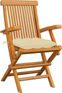vidaXL Krzesła ogrodowe, kremowe poduszki, 6 szt., drewno tekowe 2