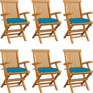 vidaXL Krzesła ogrodowe, jasnoniebieskie poduszki, 6 szt., tekowe 1