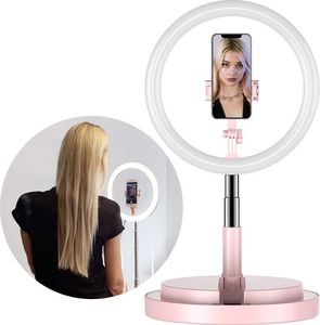 Lampa pierścieniowa Hurtel  ring selfie LED flash statyw 52 - 170 cm uchwyt na telefon różowy 1