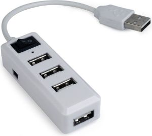 HUB USB Gembird 4-portowy HUB z włącznikiem USB 2.0 biały (UHB-U2P4-01) 2