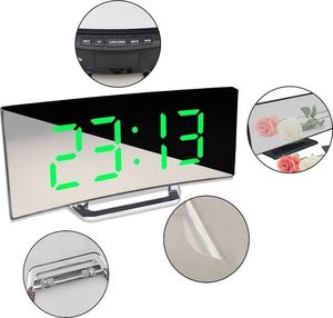 Lustrzany Zegar Cyfrowy Elektroniczny zakrzywiony ekran Led / Budzik / Termometr czarny 3