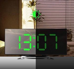 Lustrzany Zegar Cyfrowy Elektroniczny zakrzywiony ekran Led / Budzik / Termometr czarny 8