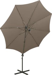 vidaXL Wiszący parasol z lampkami LED i słupkiem, kolor taupe, 300 cm 5