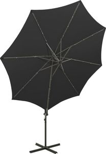 vidaXL Wiszący parasol z lampkami LED i słupkiem, czarny, 300 cm 5