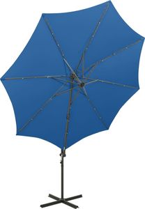vidaXL Wiszący parasol z lampkami LED i słupkiem, lazurowy, 300 cm 5
