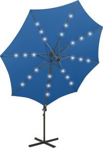 vidaXL Wiszący parasol z lampkami LED i słupkiem, lazurowy, 300 cm 6