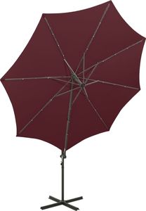vidaXL Wiszący parasol ze słupkiem i lampkami LED, bordowy, 300 cm 5