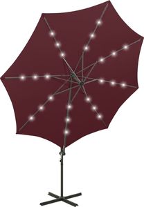 vidaXL Wiszący parasol ze słupkiem i lampkami LED, bordowy, 300 cm 6