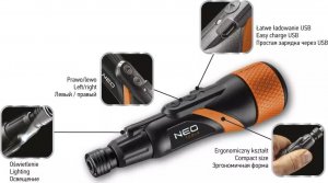 Neo Wkrętak akumulatorowy micro-USB 3,6V, Li-Ion pudełko + akcesoria (04-200) 9