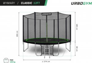 Trampolina ogrodowa Urbogym Classic z siatką zewnętrzną 12.5 FT 374 cm 2