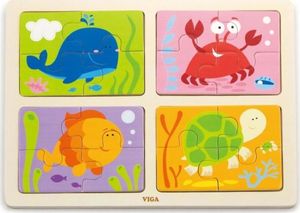 Viga Toys VIGA Drewniane Puzzle Zwierzęta Morskie 4w1 1