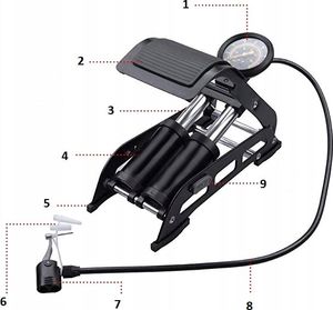 Elletro Pompka Rowerowa Nożna Z Manometrem Dwutłokowa Bike 4