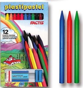 Factis Kredki pastele plastikowe 12 kolorów FACTIS + gumka i temperówka Factis 1