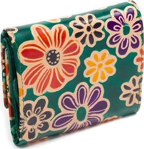 Kolorowy, skórzany portfel damski z kwiatowym motywem, zamykany klapką Nie dotyczy 2