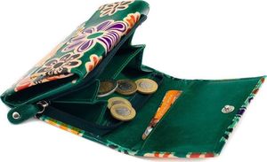 Kolorowy, skórzany portfel damski z kwiatowym motywem, zamykany klapką Nie dotyczy 3