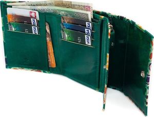 Kolorowy, skórzany portfel damski z kwiatowym motywem, zamykany klapką Nie dotyczy 4