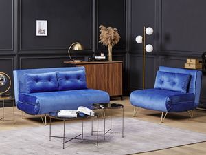 Beliani Sofa welurowa rozkładana granatowa VESTFOLD 3