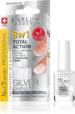 Eveline Nail Therapy Lakier odżywka Total Therapy 8w1 Silver Shine 12ml 1