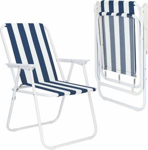 Springos Krzesło turystyczne składane na plażę i do ogrodu niebieskie pasy 10