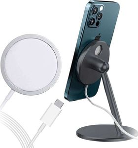 Podstawka Alogy Uchwyt stojak do ładowarki Qi MagSafe na biurko Alogy do iPhone 12 Szary + Ładowarka 1