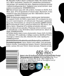 BluxCosmetics Mydło do rąk w płynie naturalne ECO z proteinami mleka 650 ml 2