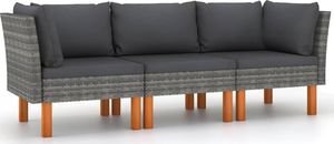 vidaXL 3-osobowa sofa ogrodowa z poduszkami, polirattan, szara 1