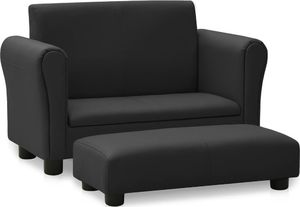 vidaXL Sofa dla dziecka, z podnóżkiem, czarna, obita sztuczną skórą 1