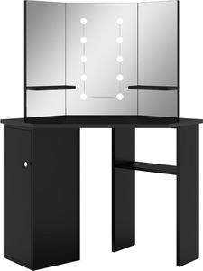 vidaXL Toaletka narożna z lampkami LED, czarna, 111 x 54 x 141,5 cm 1