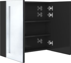 vidaXL Szafka łazienkowa z lustrem i LED, czerń z połyskiem 62x14x60cm 5
