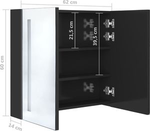 vidaXL Szafka łazienkowa z lustrem i LED, czerń z połyskiem 62x14x60cm 8