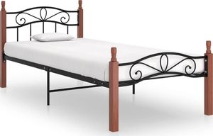 vidaXL Rama łóżka, czarny metal i lite drewno dębowe, 90x200 cm 1